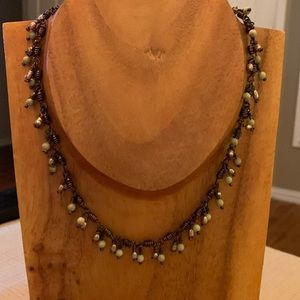 Hand made wire wrapped green turquoise and tiny pearl necklace and bracelet.